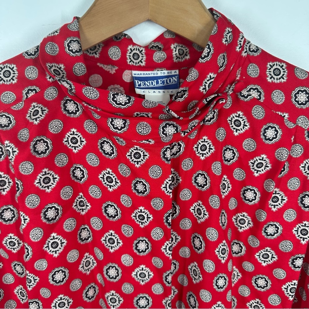 Vintage Pendleton Red Print Button Up Blouse Size… - image 2